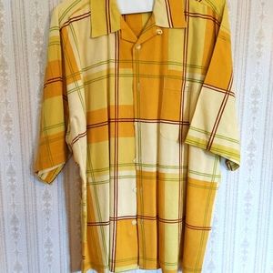 Men's button down yellow stripes long sleeve dress shirt big and tall